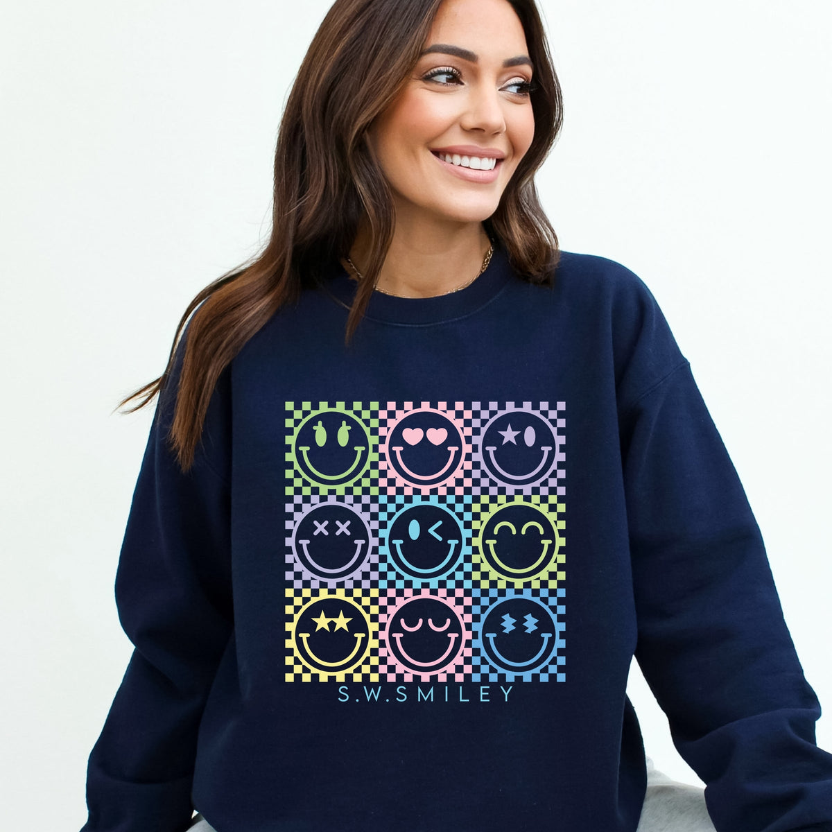 S.W.Smiley Checkered Neon - Women's Graphic Sweatshirt