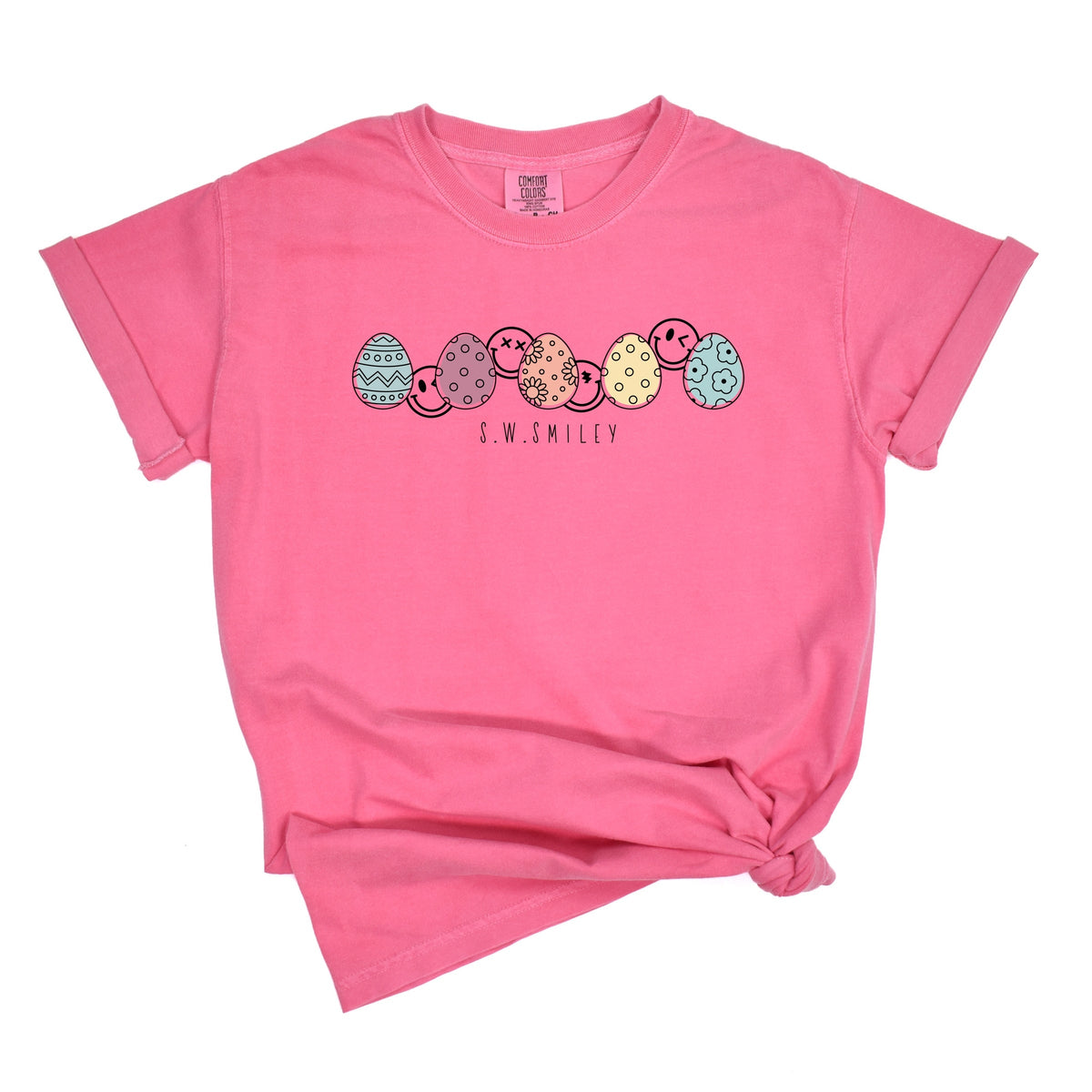 S.W.Smiley Eggs Row Outline - Women's Garment Dyed Graphic T-Shirt