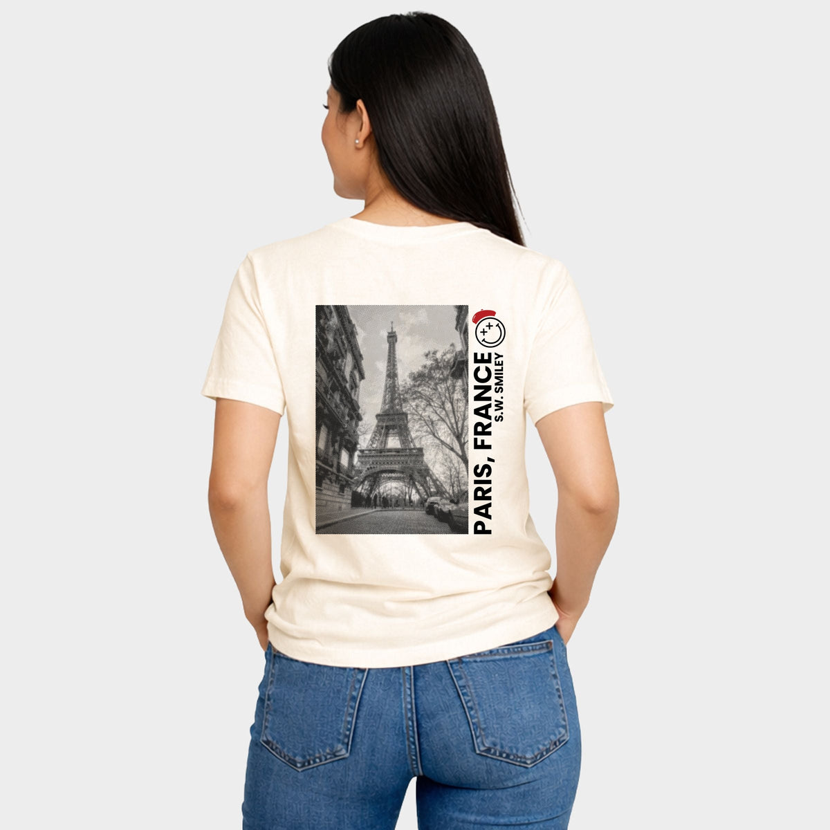 S.W.Smiley Halftone Paris - Women's Short Sleeve Graphic T-Shirt