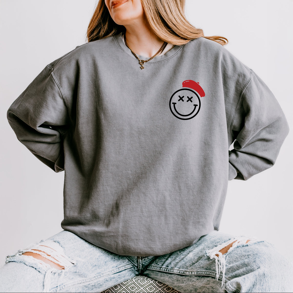 S.W.Smiley Halftone Paris - Women's Lightweight Garment Dyed Sweatshirt