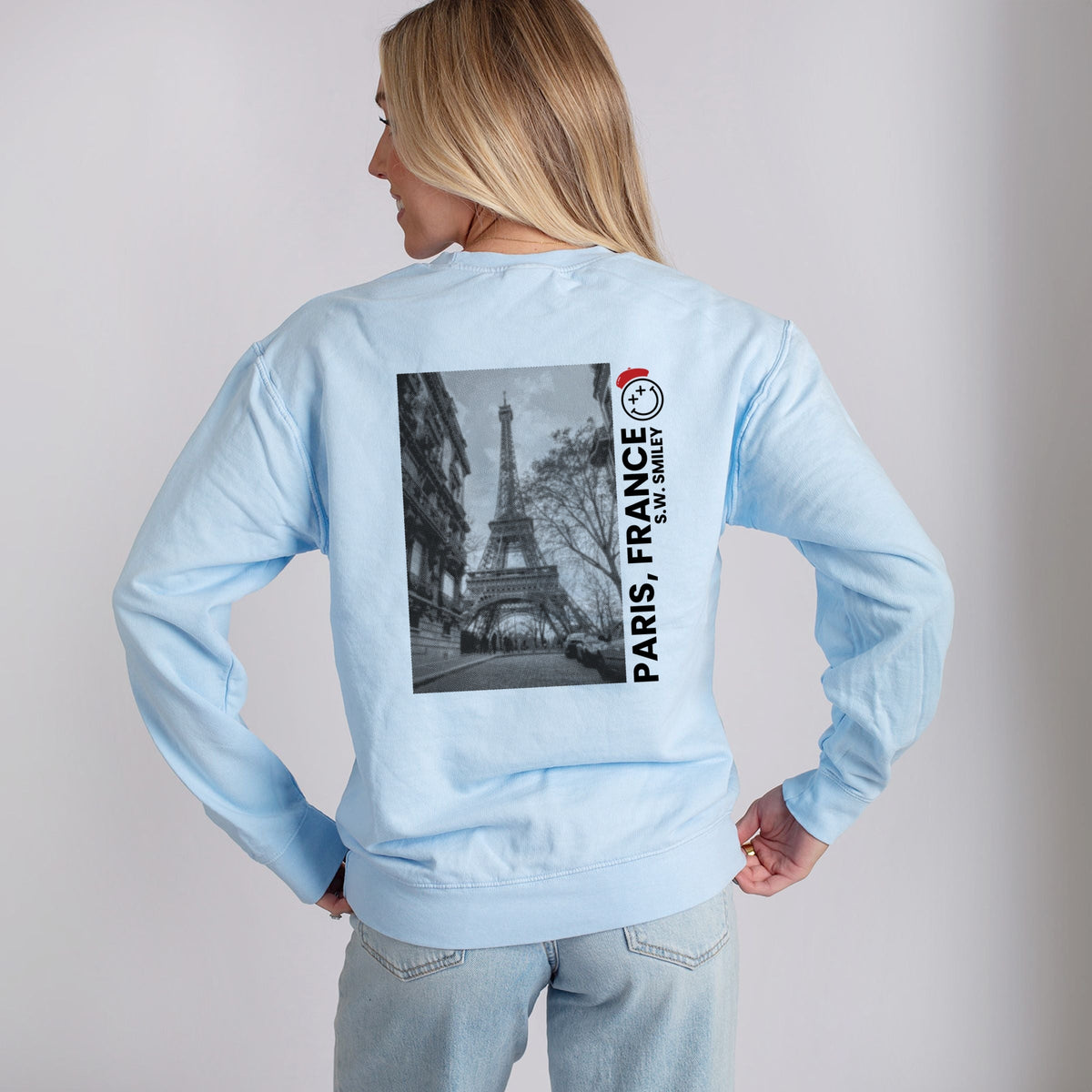 S.W.Smiley Halftone Paris - Women's Lightweight Garment Dyed Sweatshirt