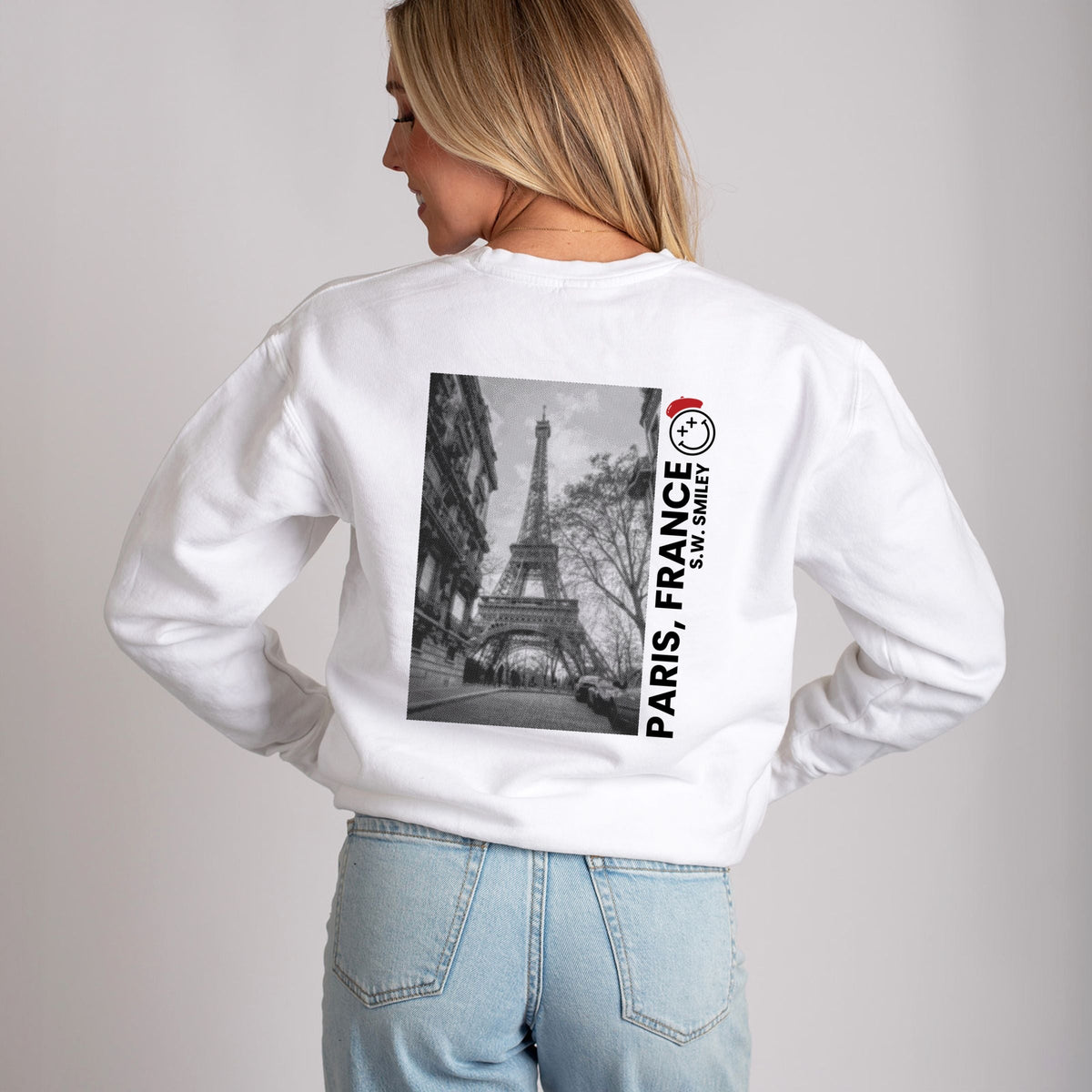 S.W.Smiley Halftone Paris - Women's Lightweight Garment Dyed Sweatshirt
