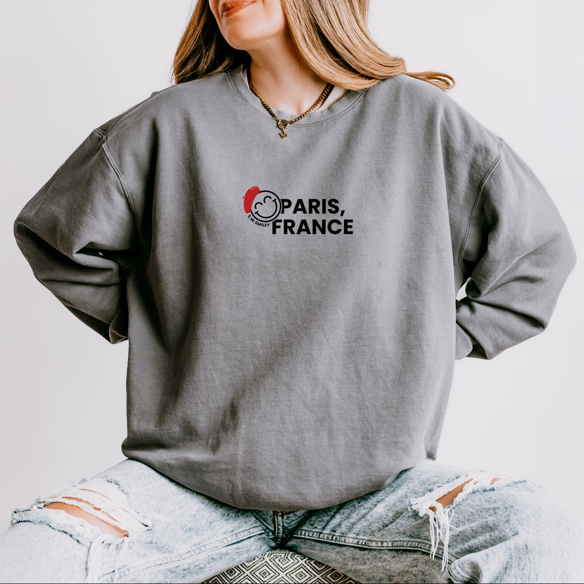 S.W.Smiley Paris France Beret - Women's Lightweight Garment Dyed Sweatshirt