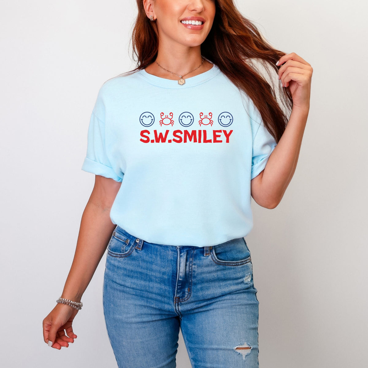 S.W.Smiley Crab Row - Women's Garment Dyed Graphic T-Shirt