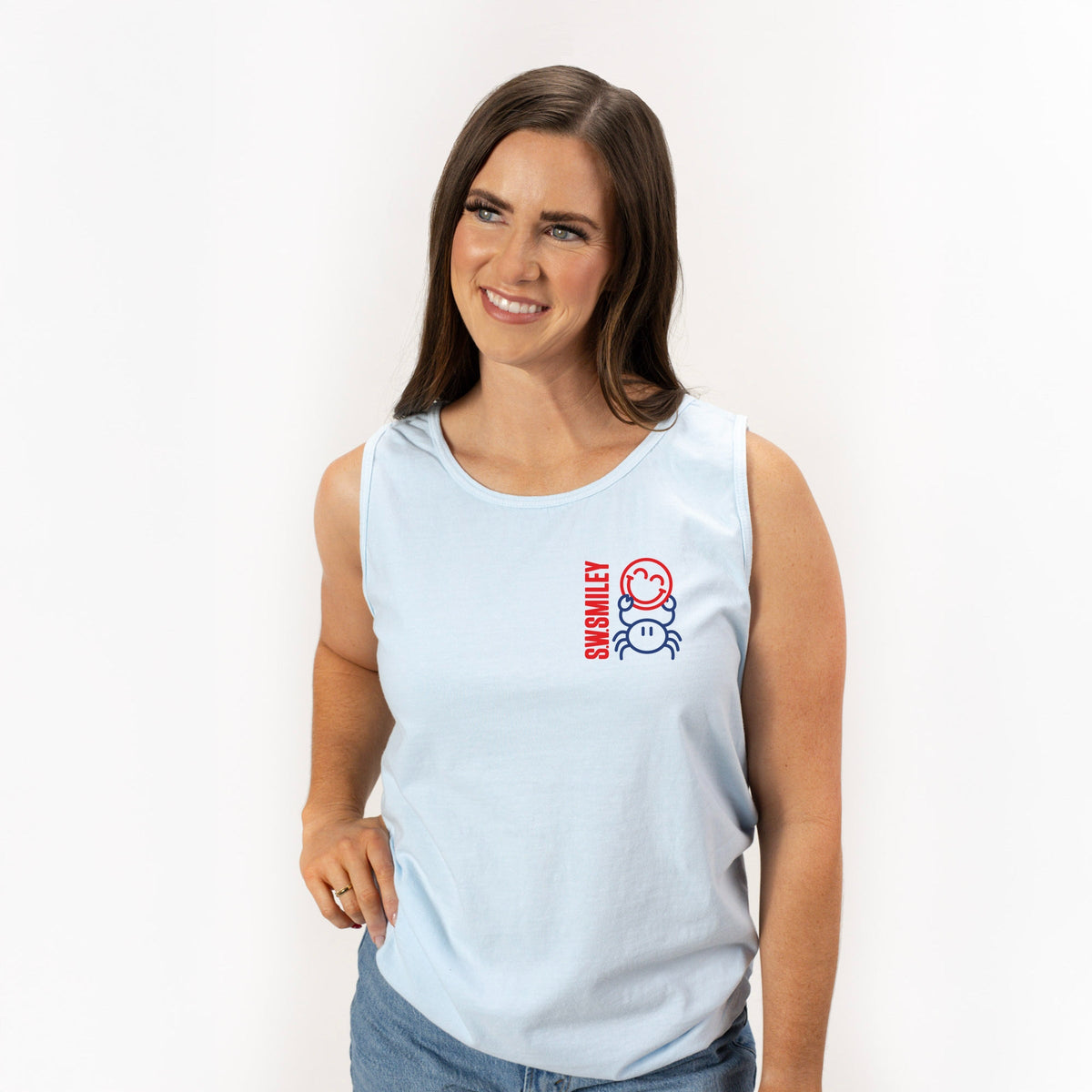 S.W.Smiley Crab Smiley - Women's Garment Dyed Graphic Tank Top