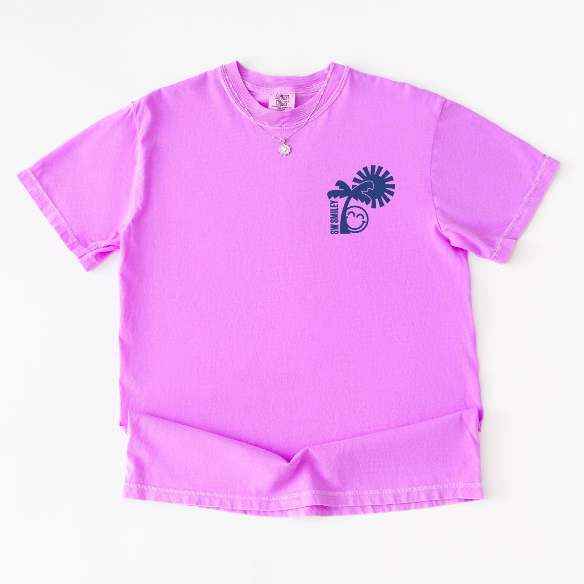 S.W.Smiley Palm Tree Sun - Women's Garment Dyed Graphic T-Shirt