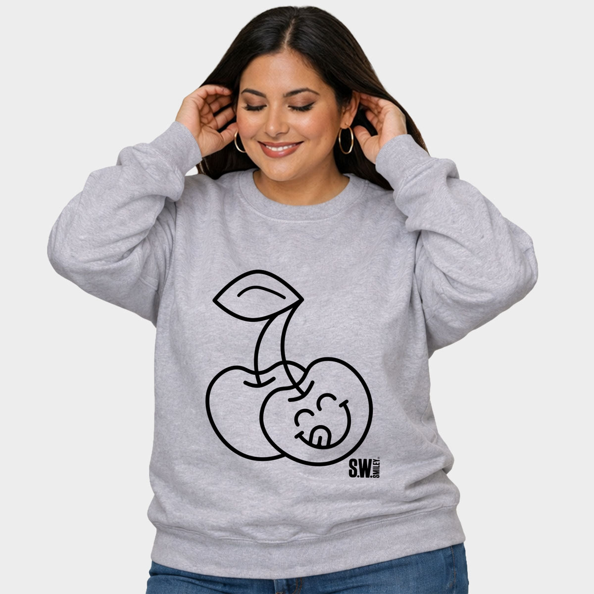 S.W.Smiley Cherry Face Outline - Women's Plus Sized Graphic Sweatshirt