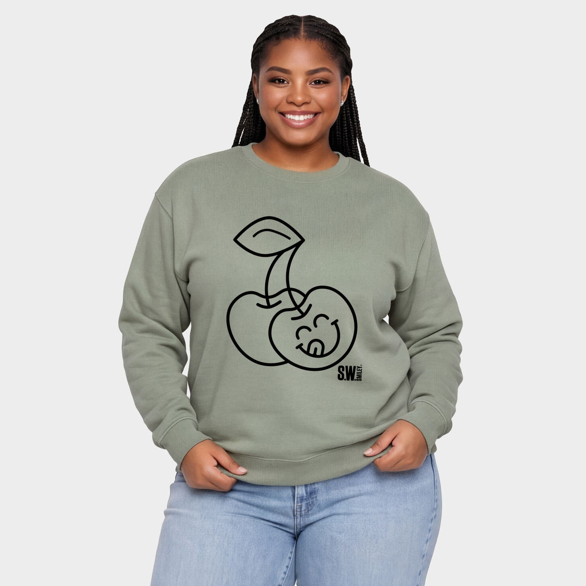 S.W.Smiley Cherry Face Outline - Women's Plus Sized Graphic Sweatshirt