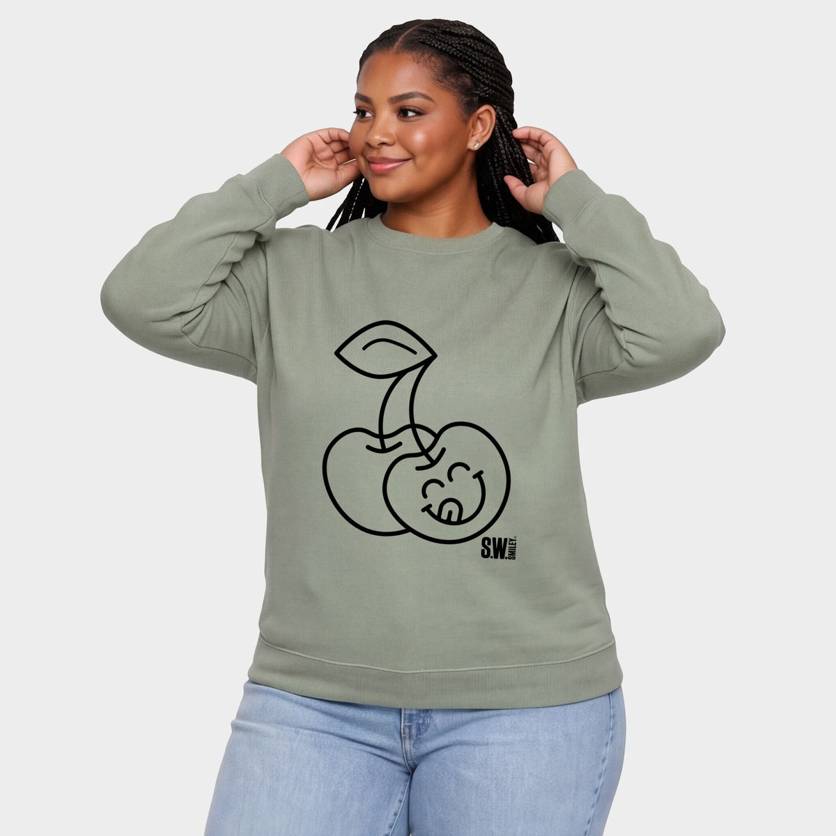 S.W.Smiley Cherry Face Outline - Women's Plus Sized Graphic Sweatshirt