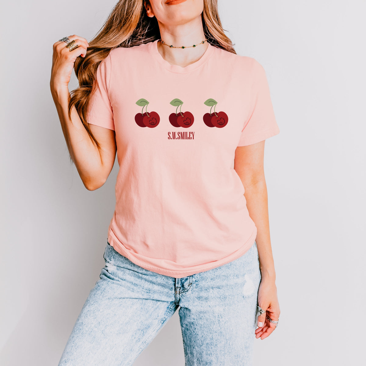 S.W.Smiley Cherry Face Row - Women's Short Sleeve Graphic T-Shirt