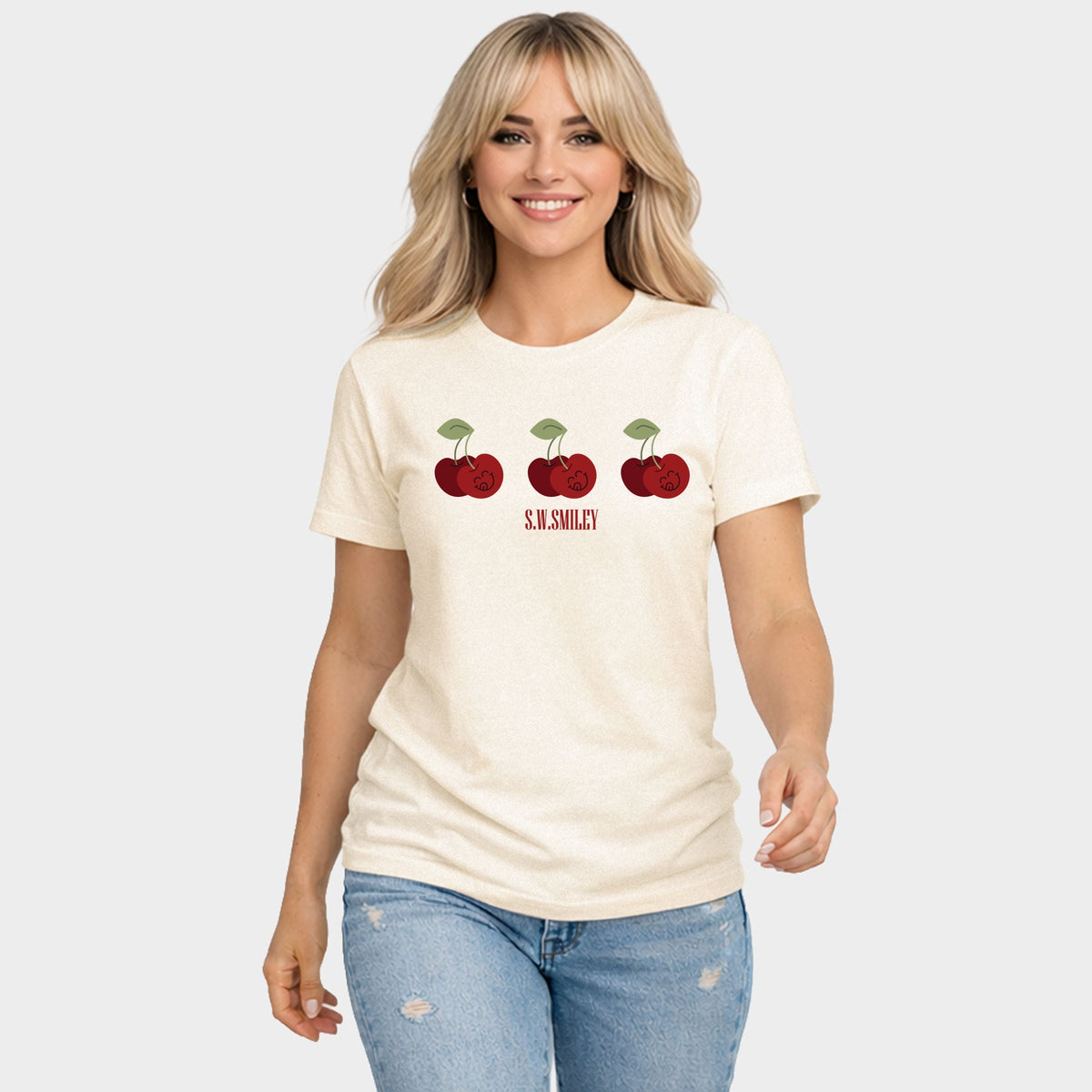 S.W.Smiley Cherry Face Row - Women's Short Sleeve Graphic T-Shirt