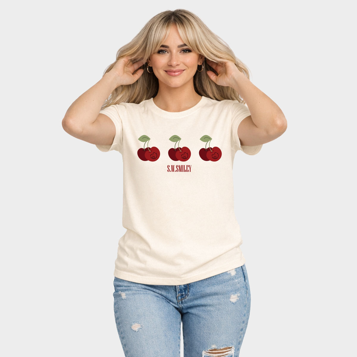 S.W.Smiley Cherry Face Row - Women's Short Sleeve Graphic T-Shirt