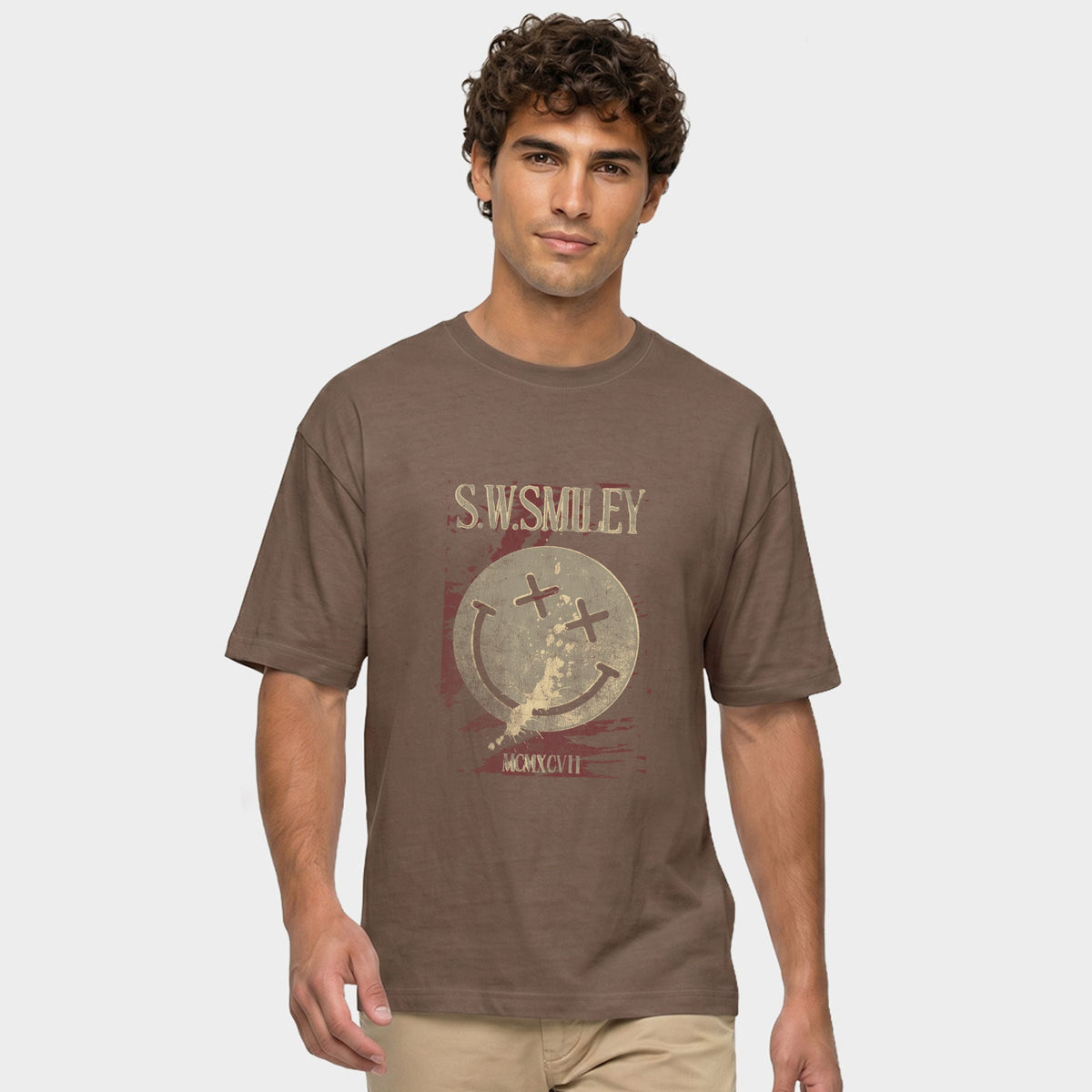 S.W.Smiley Paint Splatters X Eyes - Men's Garment Dyed Graphic T-Shirt