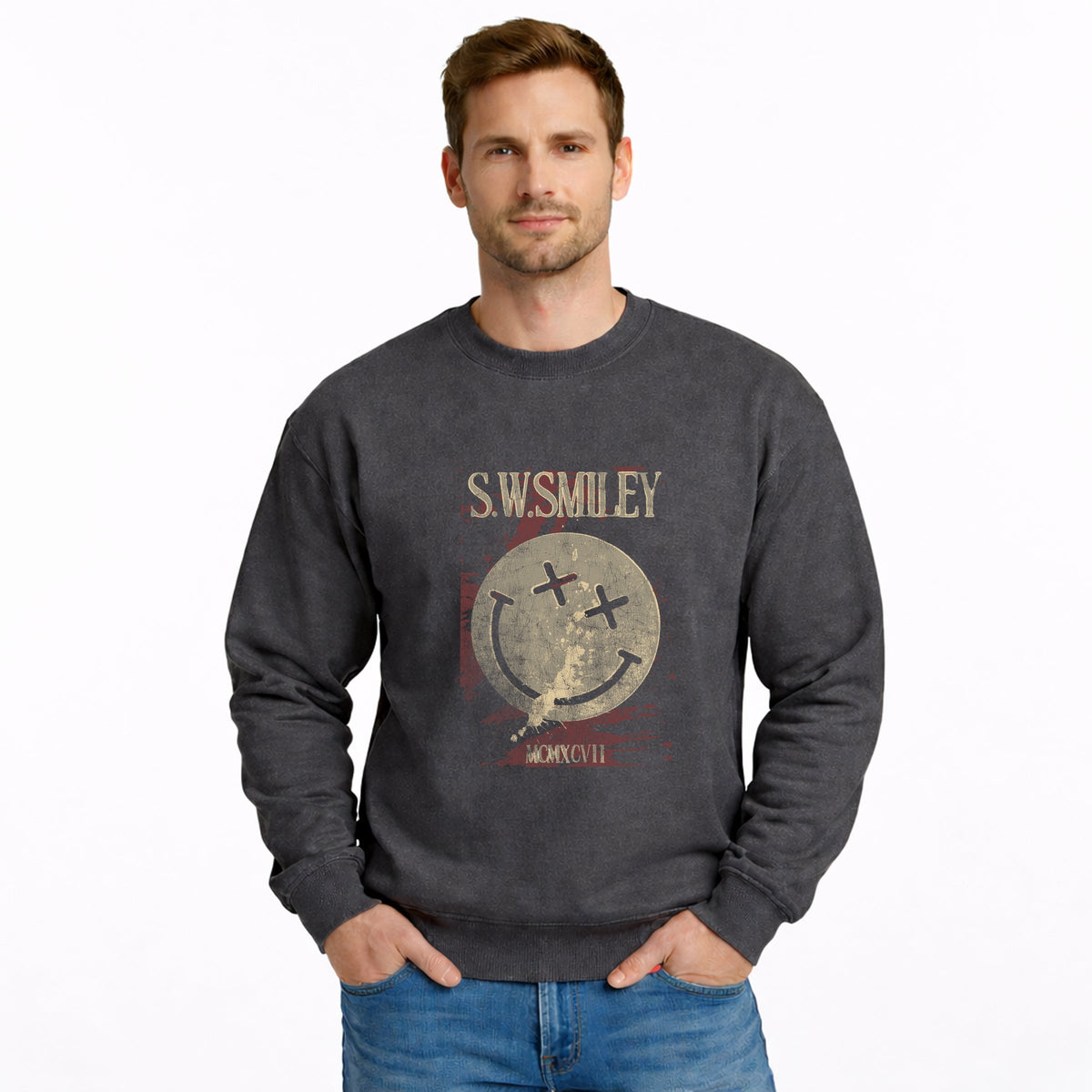 S.W.Smiley Paint Splatters X Eyes - Men's Graphic Sweatshirt