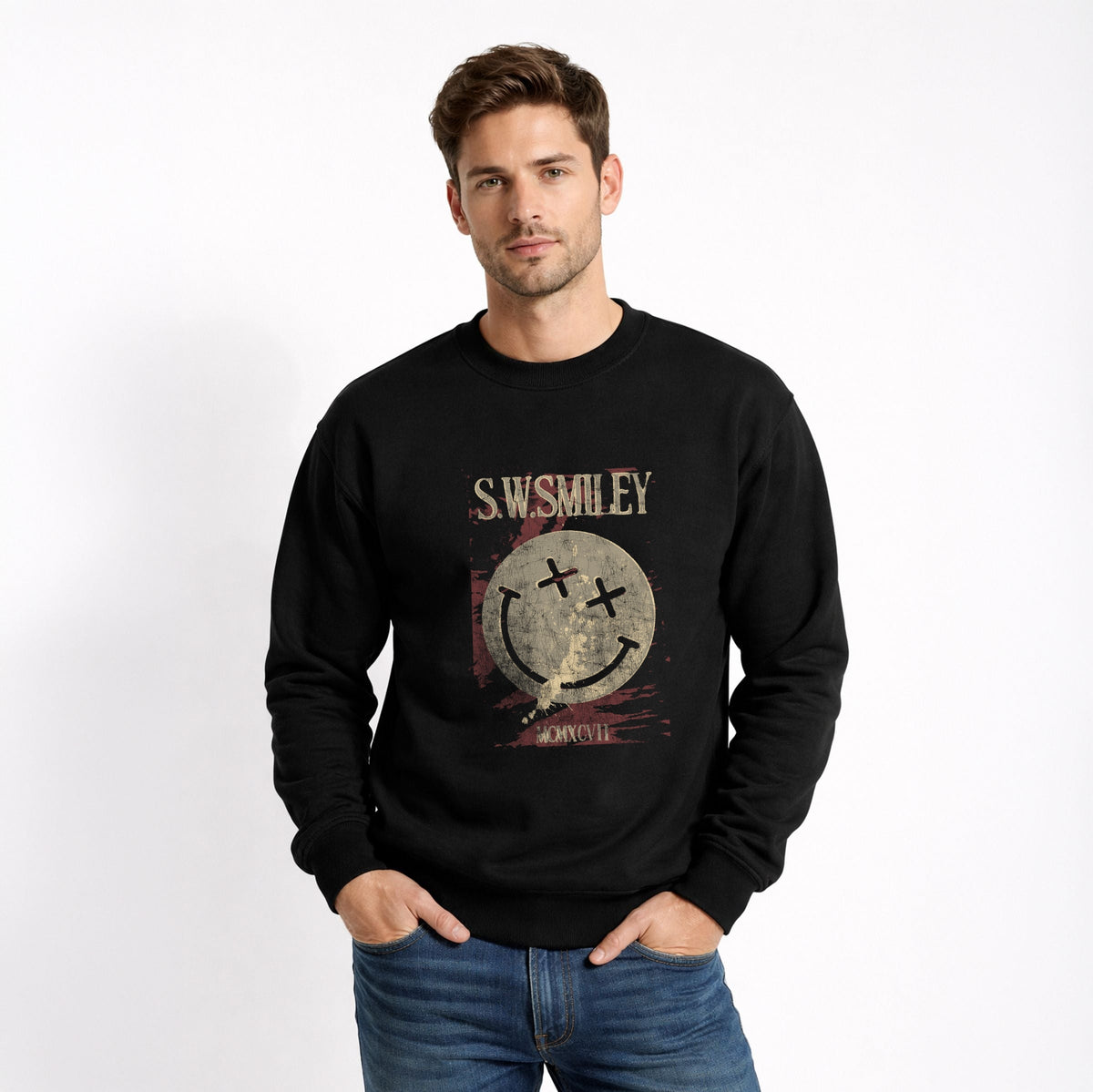 S.W.Smiley Paint Splatters X Eyes - Men's Graphic Sweatshirt