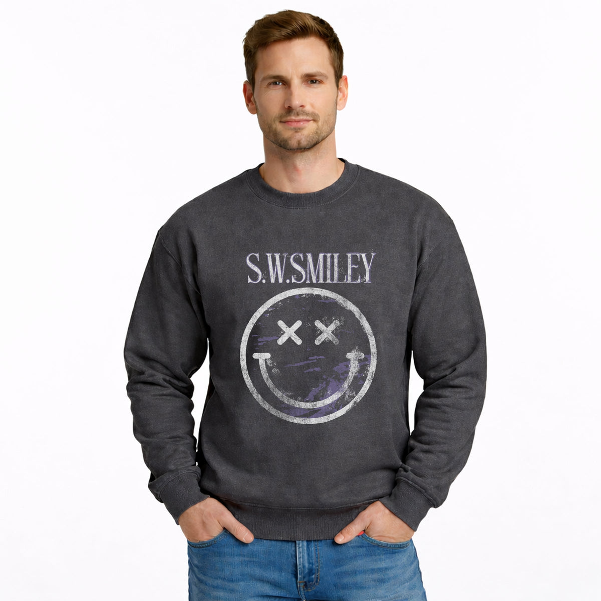 S.W.Smiley Distressed X Eyes - Men's Graphic Sweatshirt