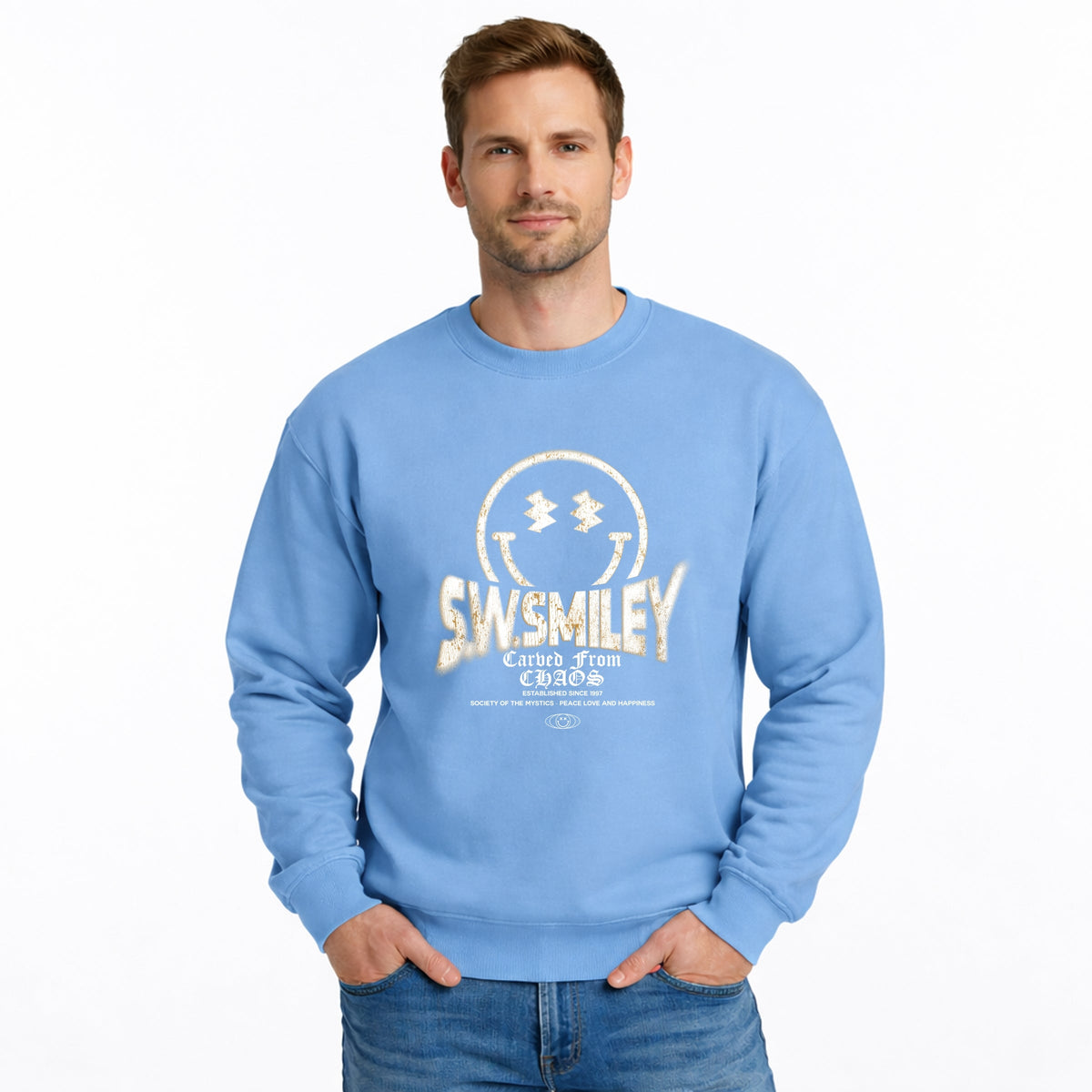 S.W.Smiley Squiggle Eyes Carved From Chaos - Men's Graphic Sweatshirt