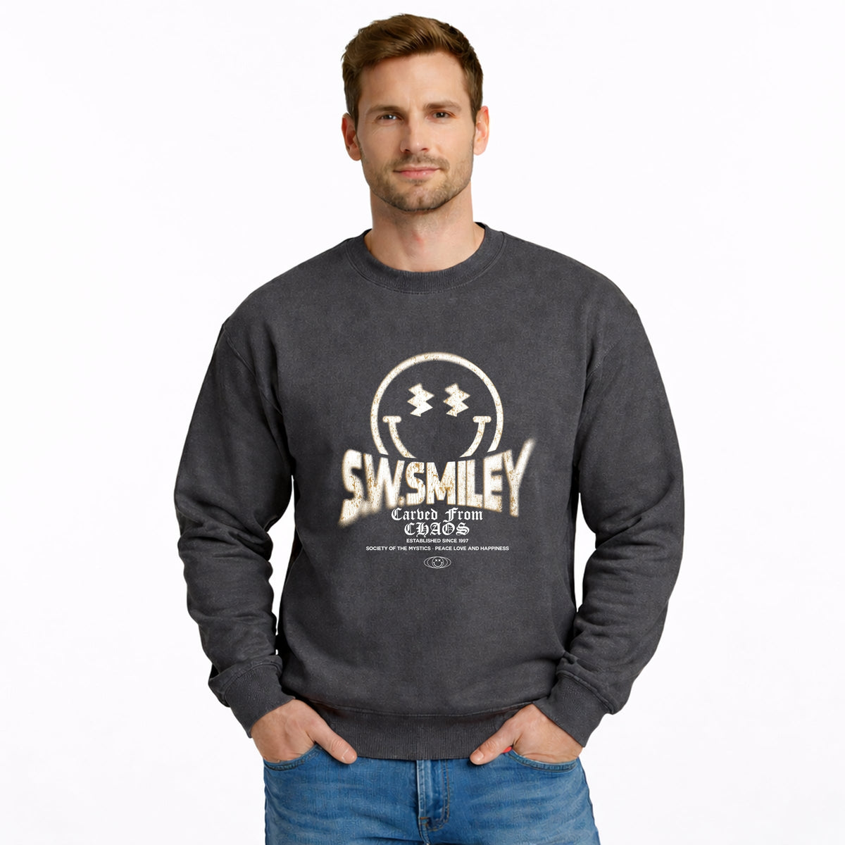 S.W.Smiley Squiggle Eyes Carved From Chaos - Men's Graphic Sweatshirt