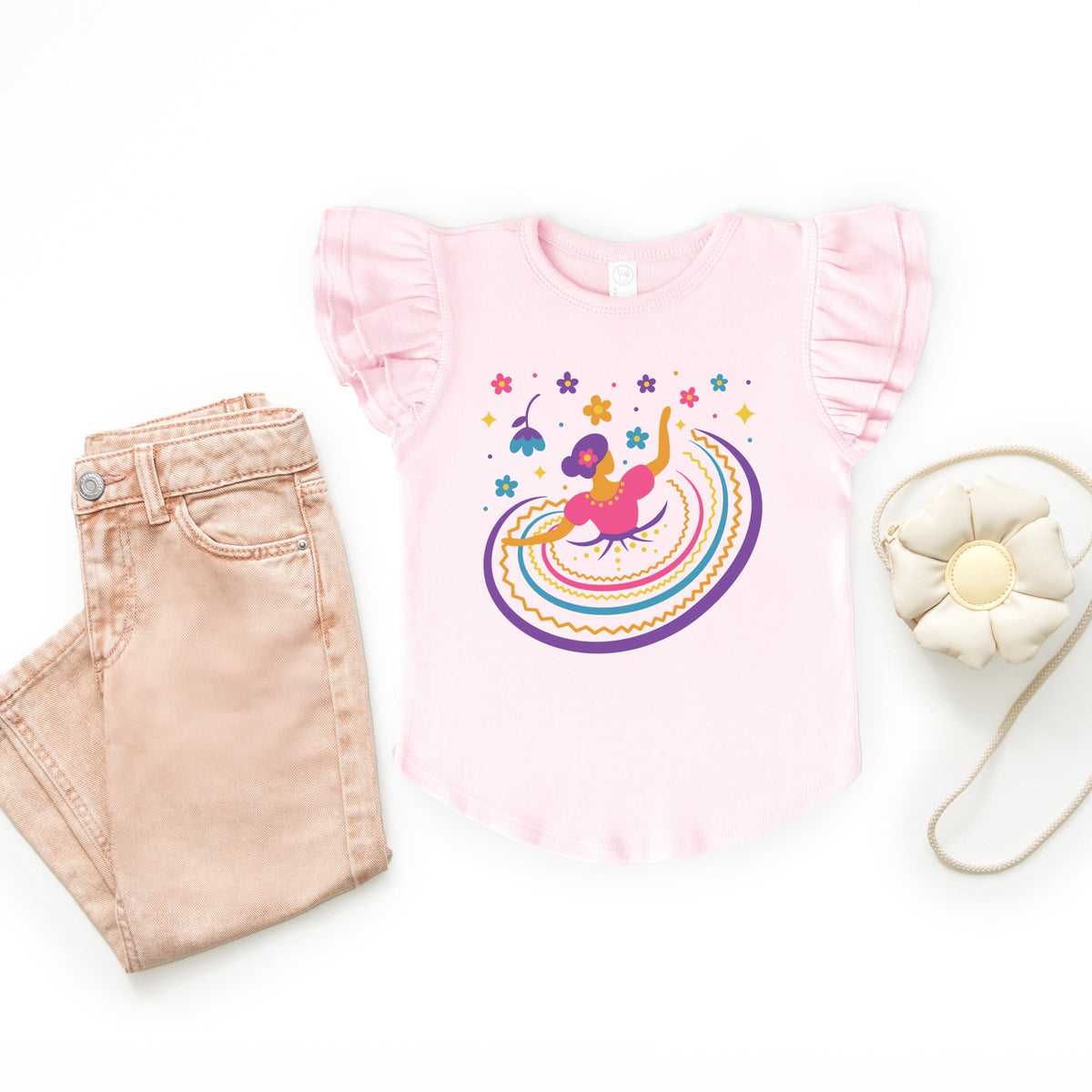 Hispanic Dress - Flutter Sleeve Graphic T-Shirt