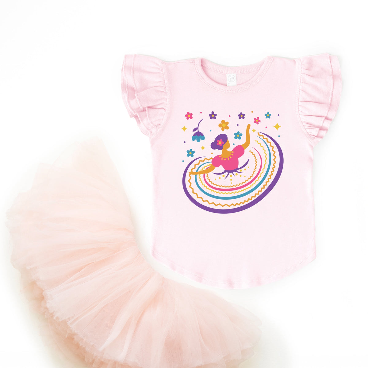 Hispanic Dress - Flutter Sleeve Graphic T-Shirt