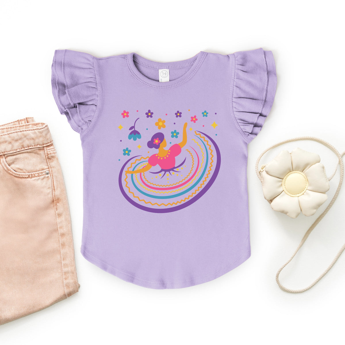 Hispanic Dress - Flutter Sleeve Graphic T-Shirt