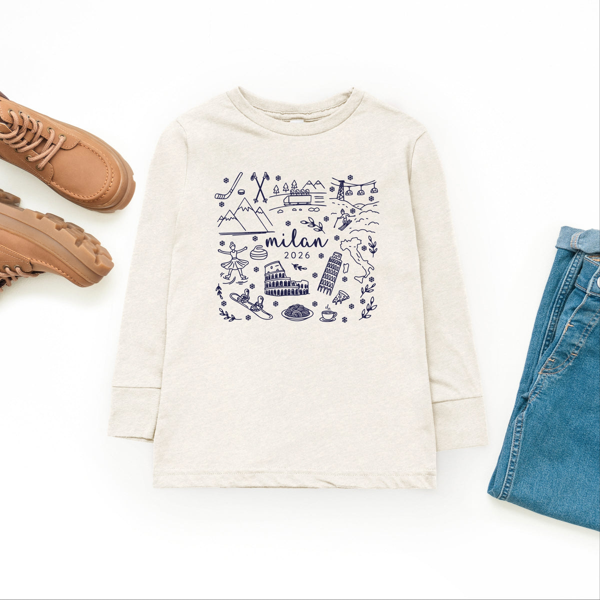 Milan Winter Icons - Youth Long Sleeve Graphic T-Shirt