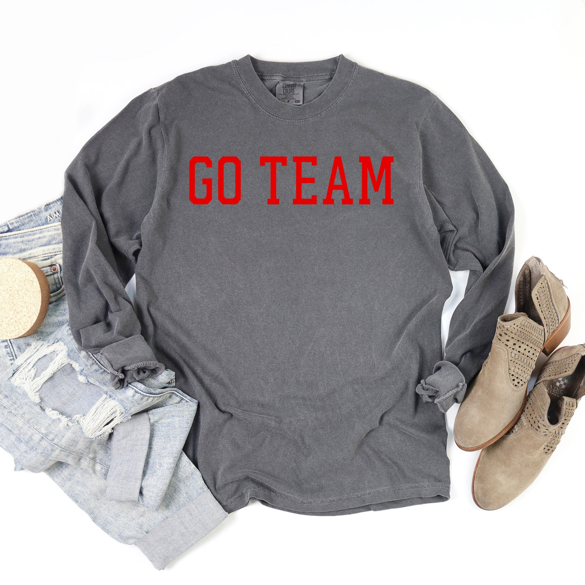 Go Team Varsity - Women's Garment Dyed Long Sleeve Graphic T-Shirt