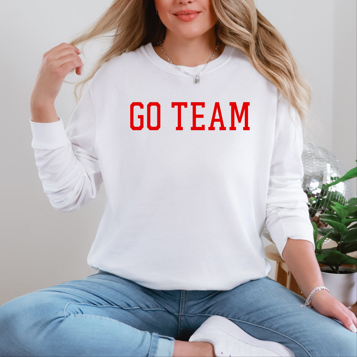 Go Team Varsity - Women's Garment Dyed Long Sleeve Graphic T-Shirt