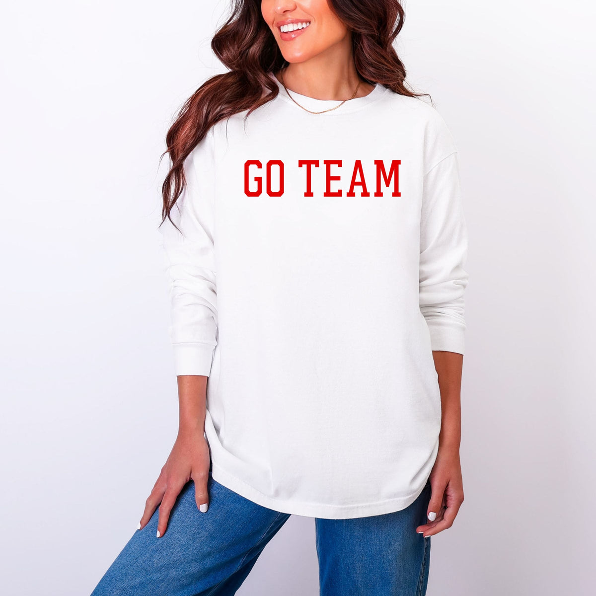 Go Team Varsity - Women's Garment Dyed Long Sleeve Graphic T-Shirt