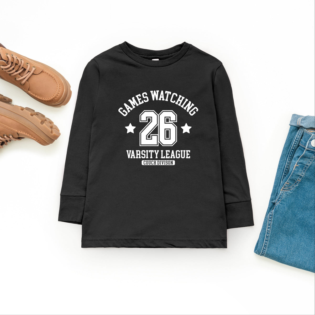Games Watching Varsity League - Youth Long Sleeve Graphic T-Shirt