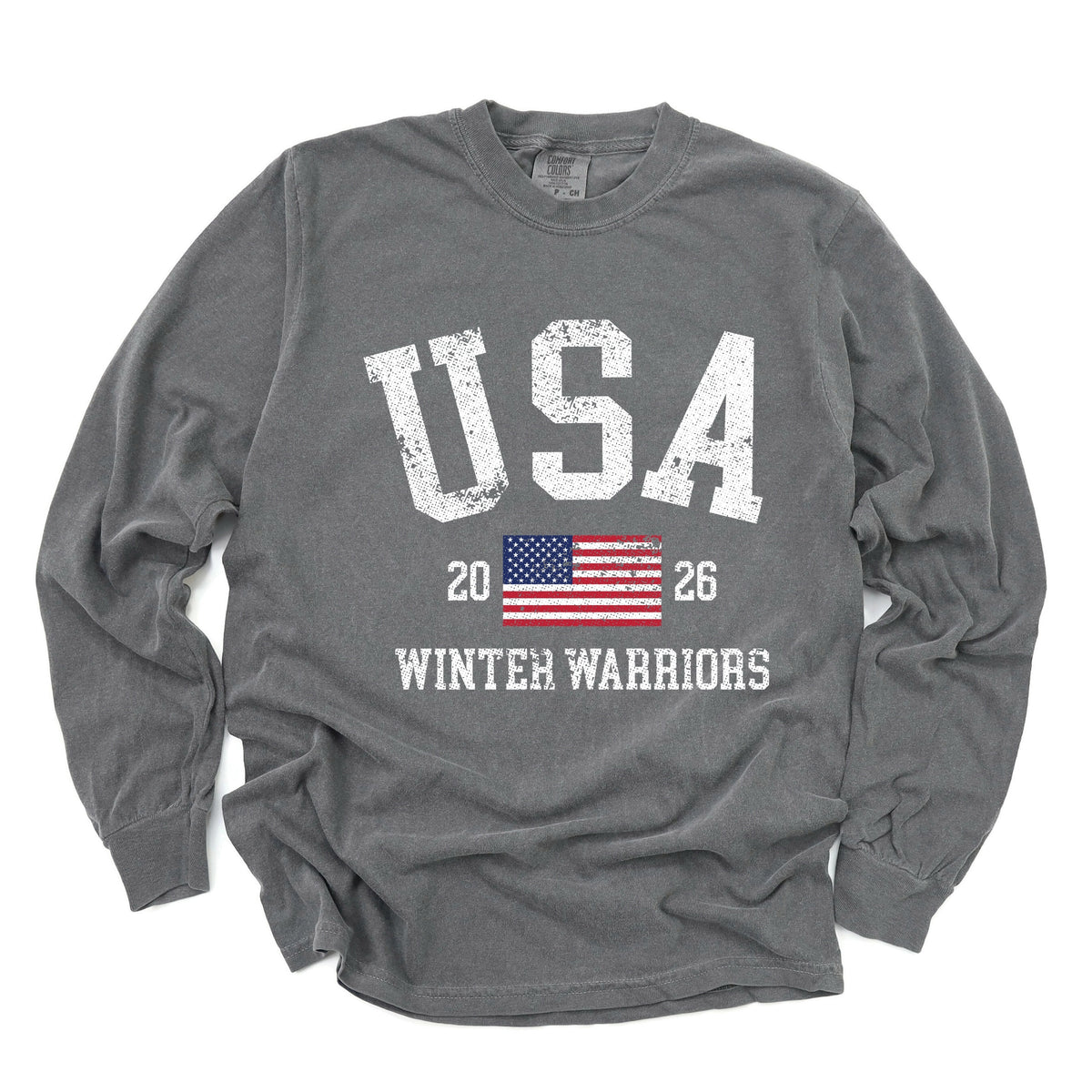 USA Winter Warriors - Women's Garment Dyed Long Sleeve Graphic T-Shirt