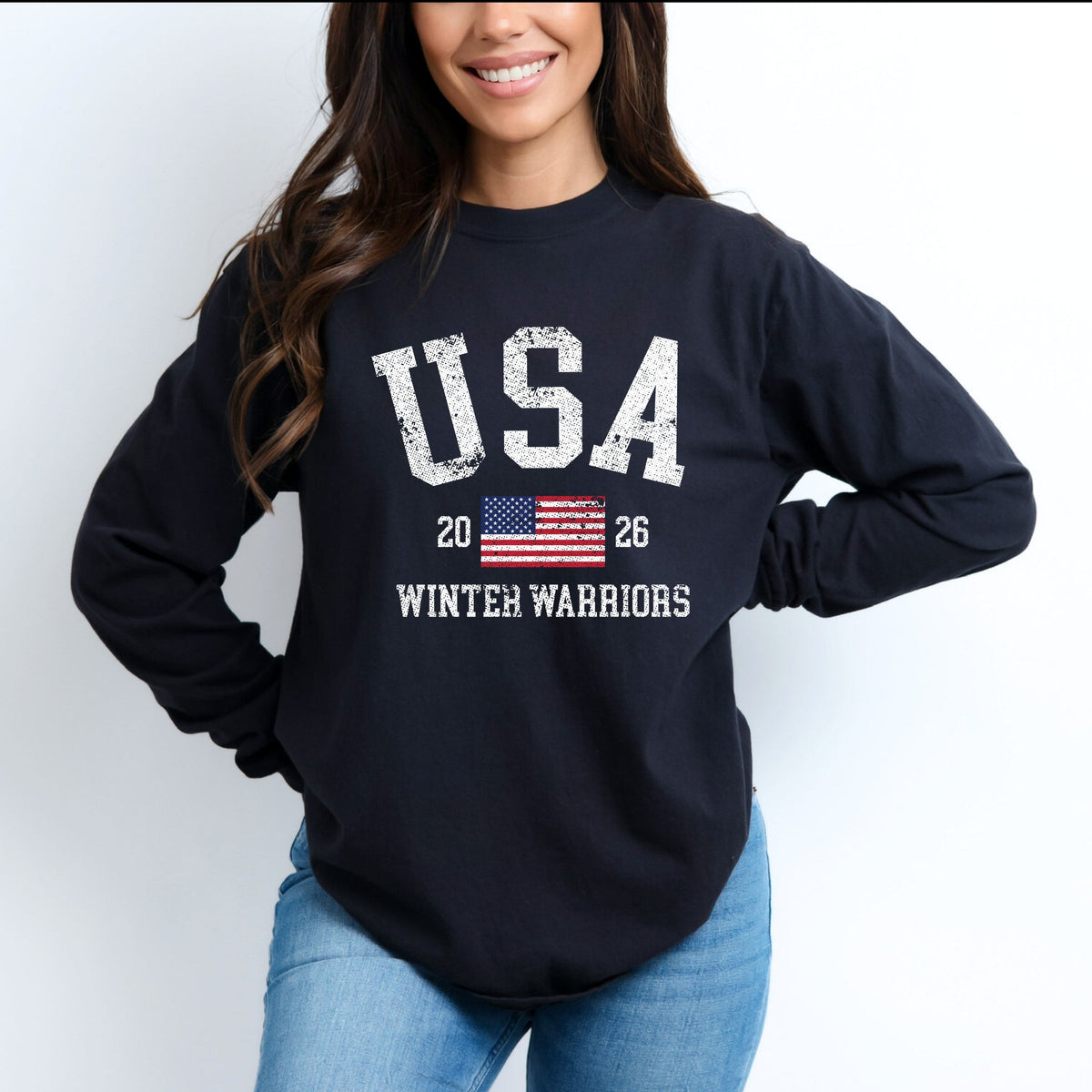 USA Winter Warriors - Women's Garment Dyed Long Sleeve Graphic T-Shirt