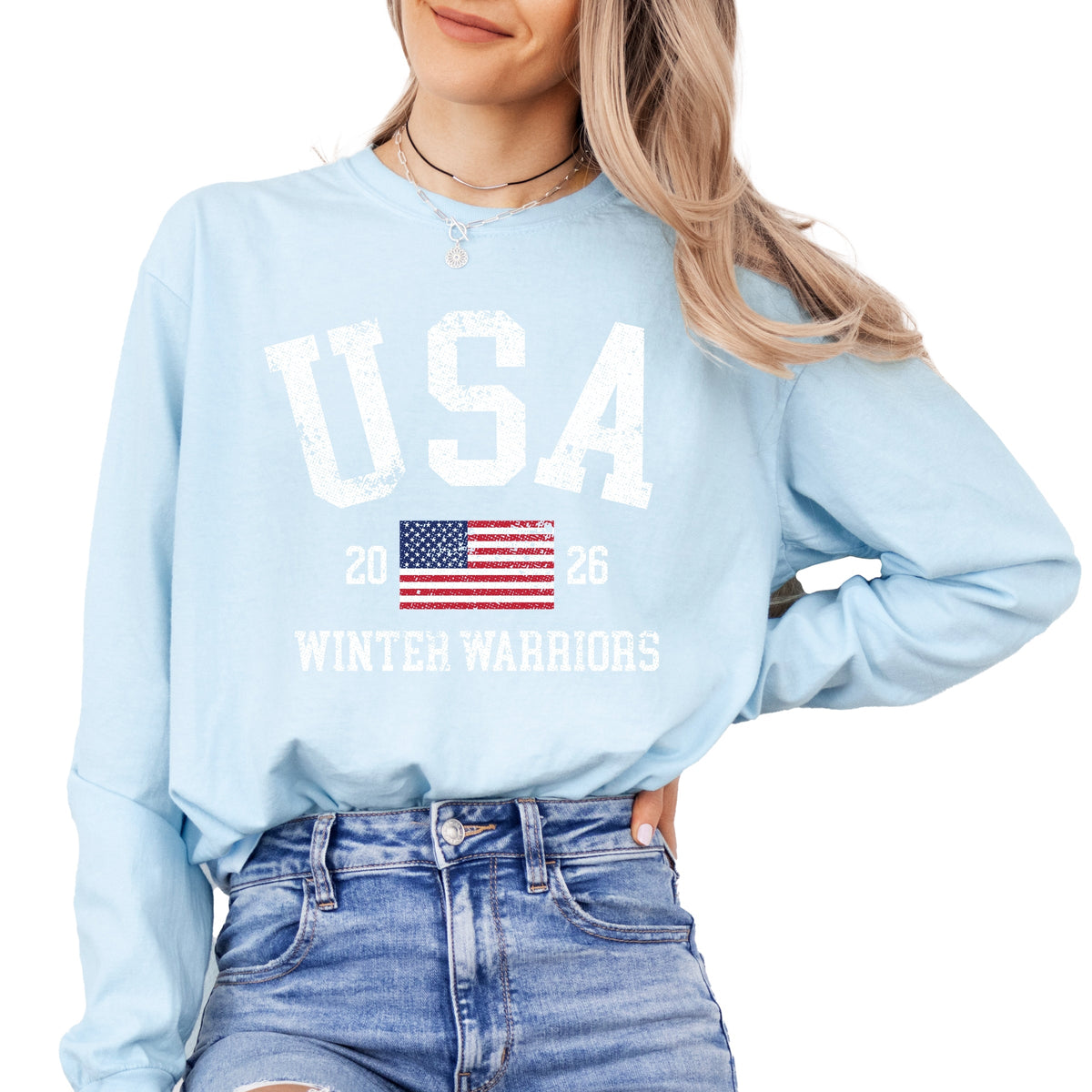 USA Winter Warriors - Women's Garment Dyed Long Sleeve Graphic T-Shirt