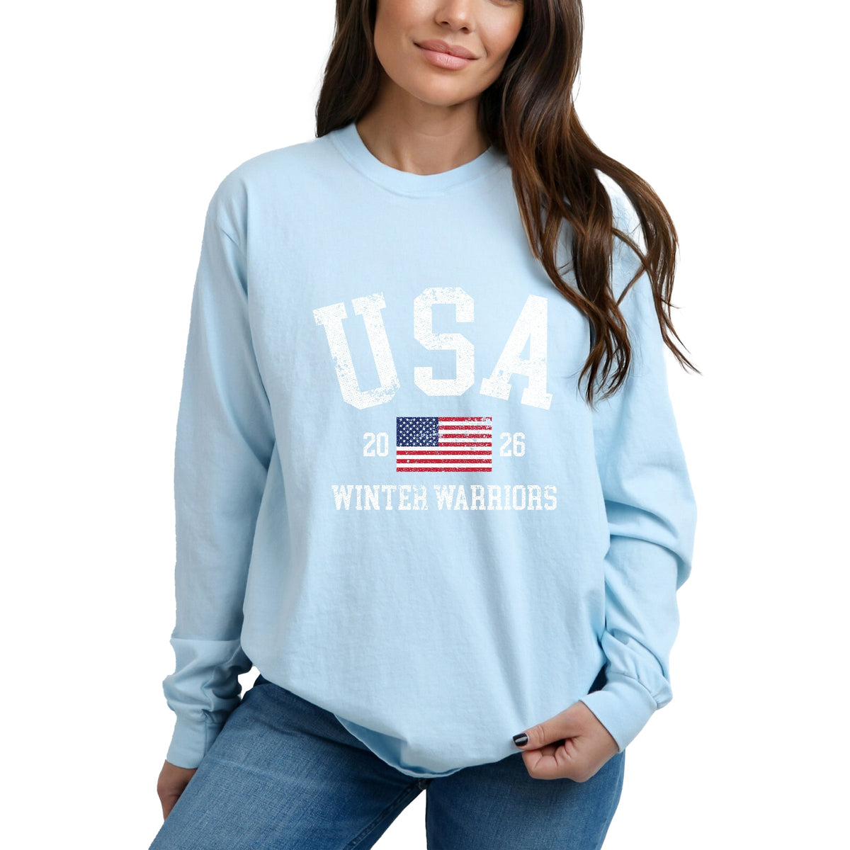 USA Winter Warriors - Women's Garment Dyed Long Sleeve Graphic T-Shirt