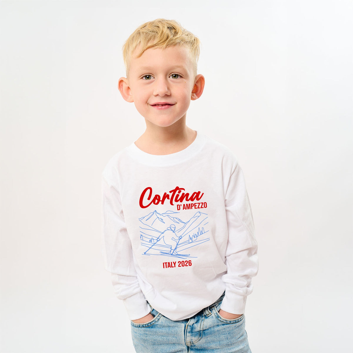 Cortina D'Ampezzo Ski - Youth Long Sleeve Graphic T-Shirt