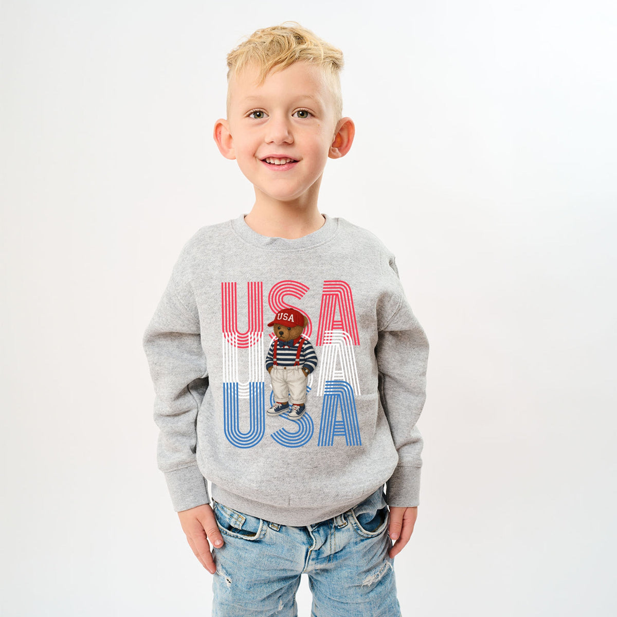 USA Stacked Bear Suspenders - Youth Graphic Sweatshirt