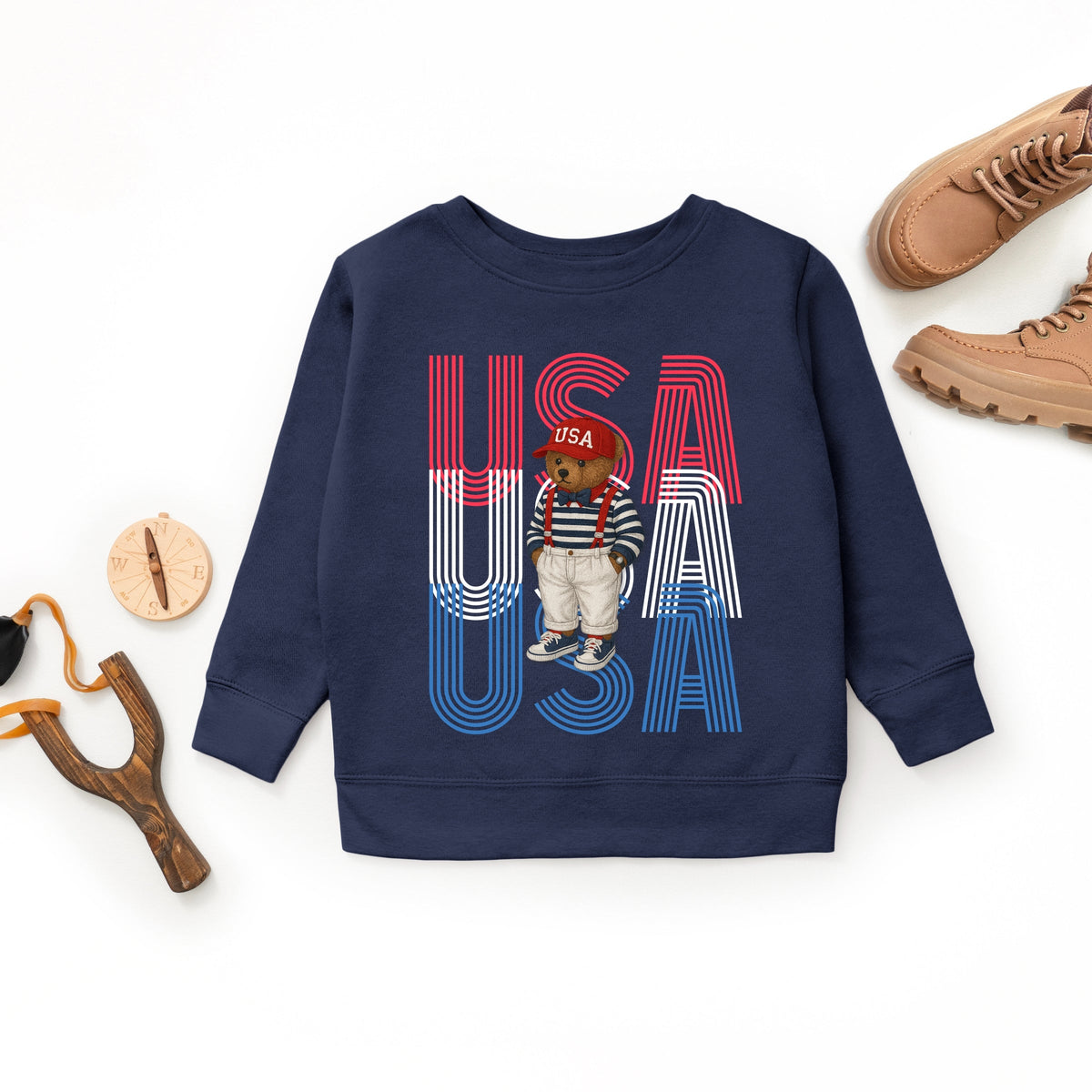 USA Stacked Bear Suspenders - Youth Graphic Sweatshirt