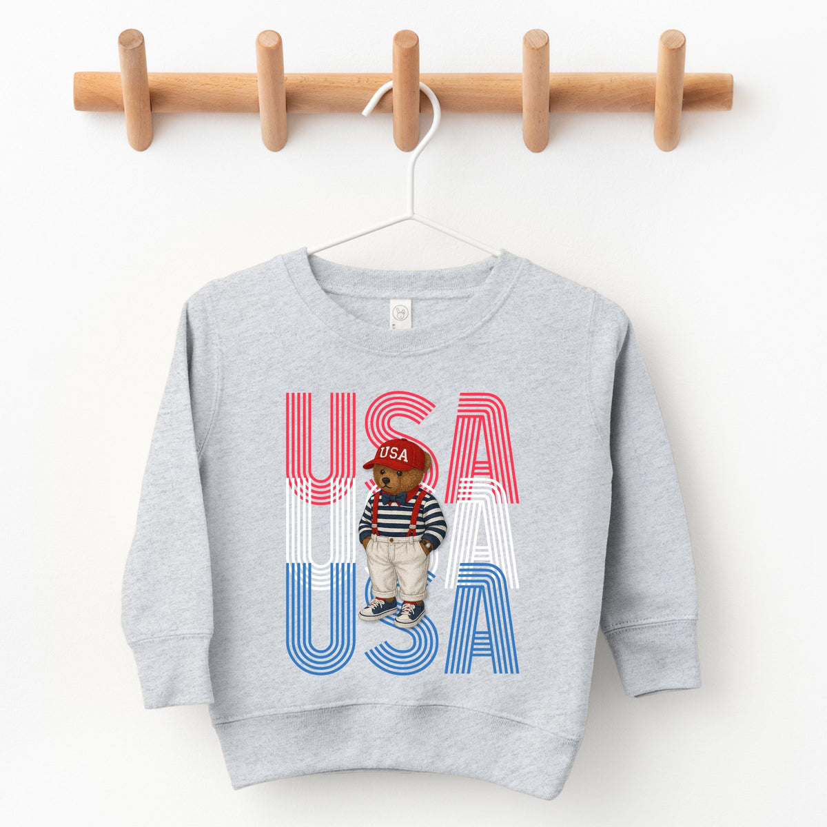 USA Stacked Bear Suspenders - Toddler Graphic Sweatshirt
