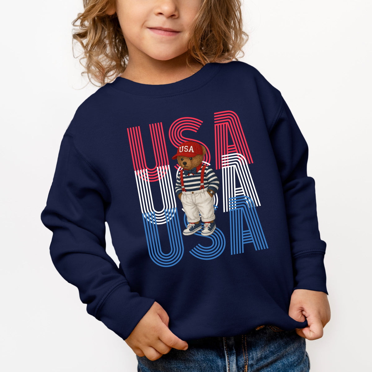 USA Stacked Bear Suspenders - Toddler Graphic Sweatshirt