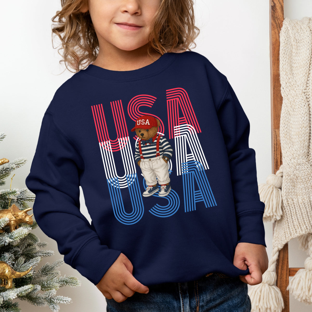 USA Stacked Bear Suspenders - Toddler Graphic Sweatshirt