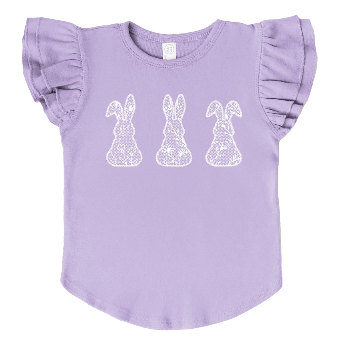 Easter Bunnies Faux Lace  - Flutter Sleeve Graphic T-Shirt