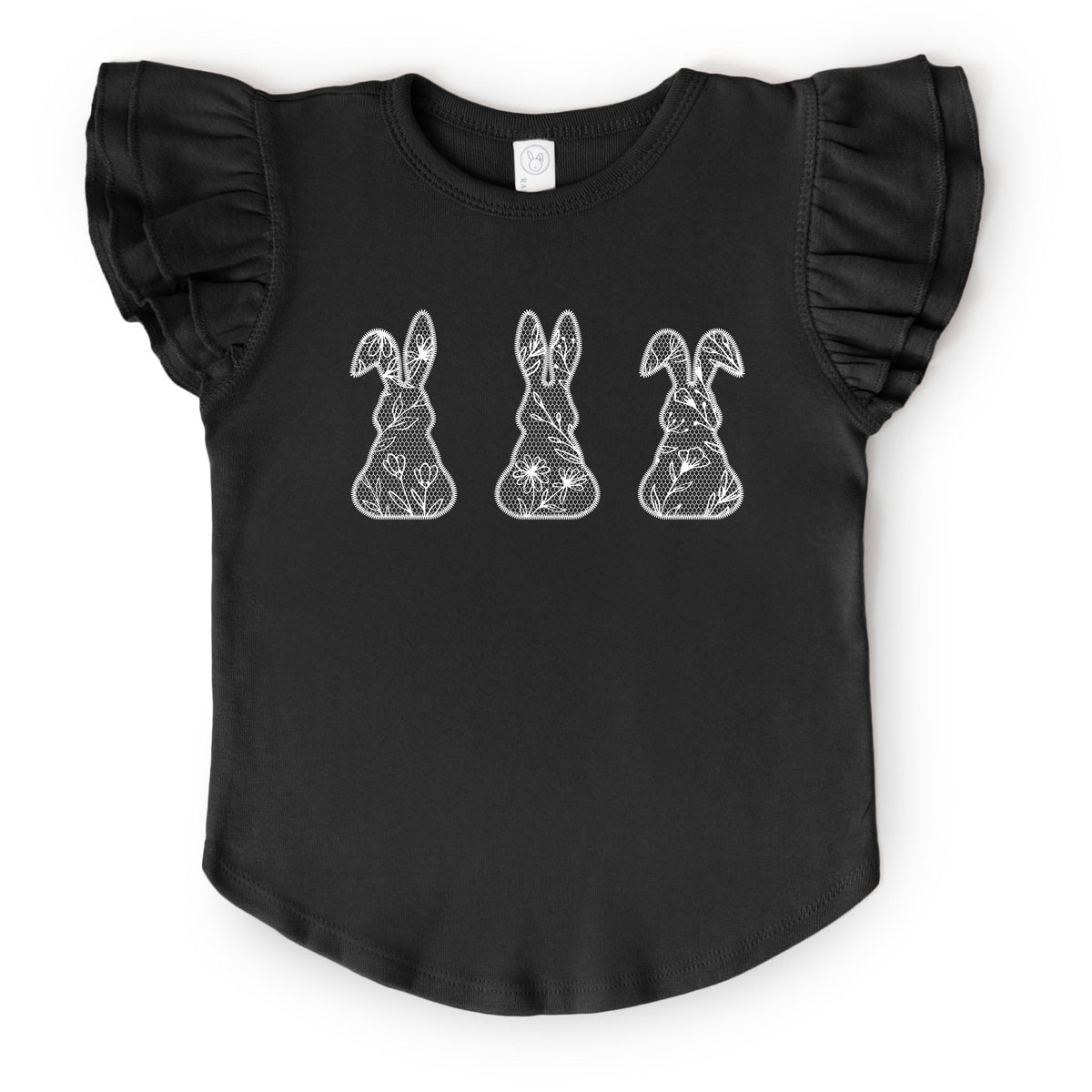 Easter Bunnies Faux Lace  - Flutter Sleeve Graphic T-Shirt