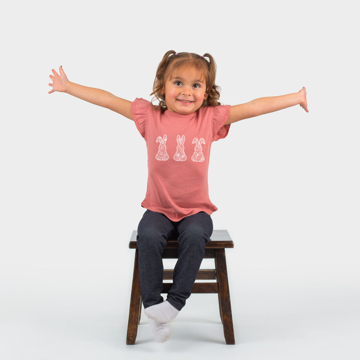 Easter Bunnies Faux Lace  - Flutter Sleeve Graphic T-Shirt