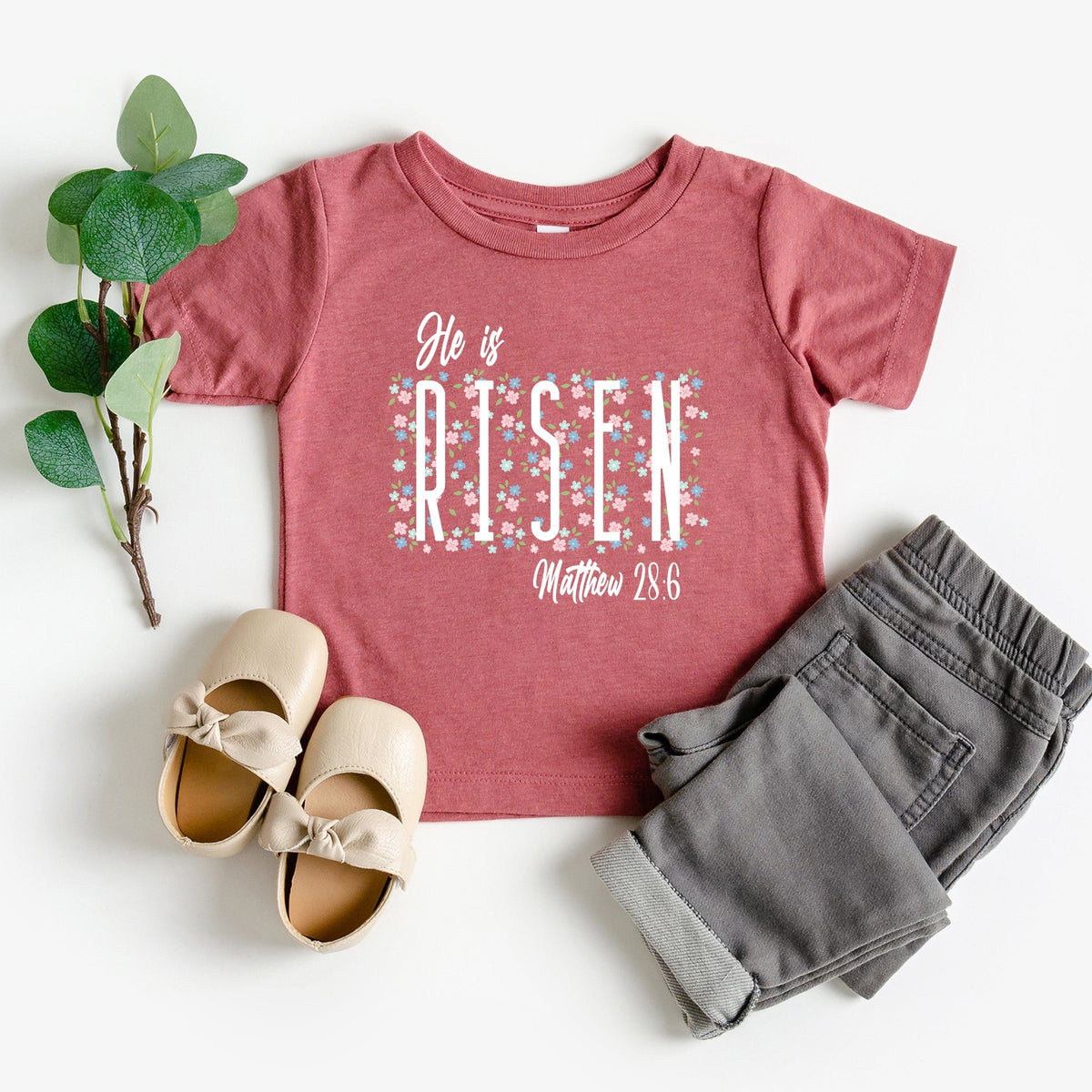 He Is Risen Floral - Toddler Short Sleeve Graphic T-Shirt