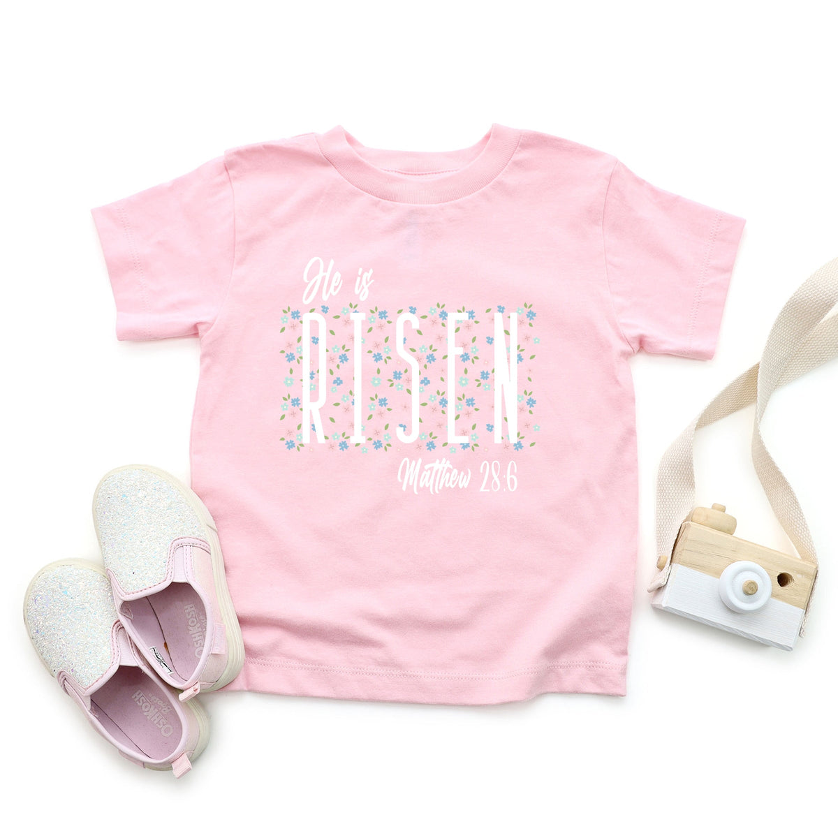 He Is Risen Floral - Toddler Short Sleeve Graphic T-Shirt
