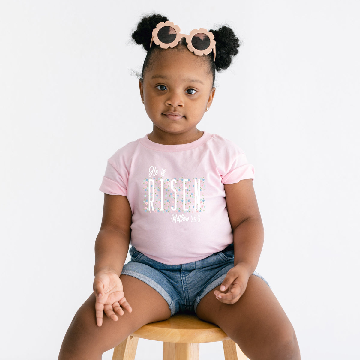 He Is Risen Floral - Toddler Short Sleeve Graphic T-Shirt