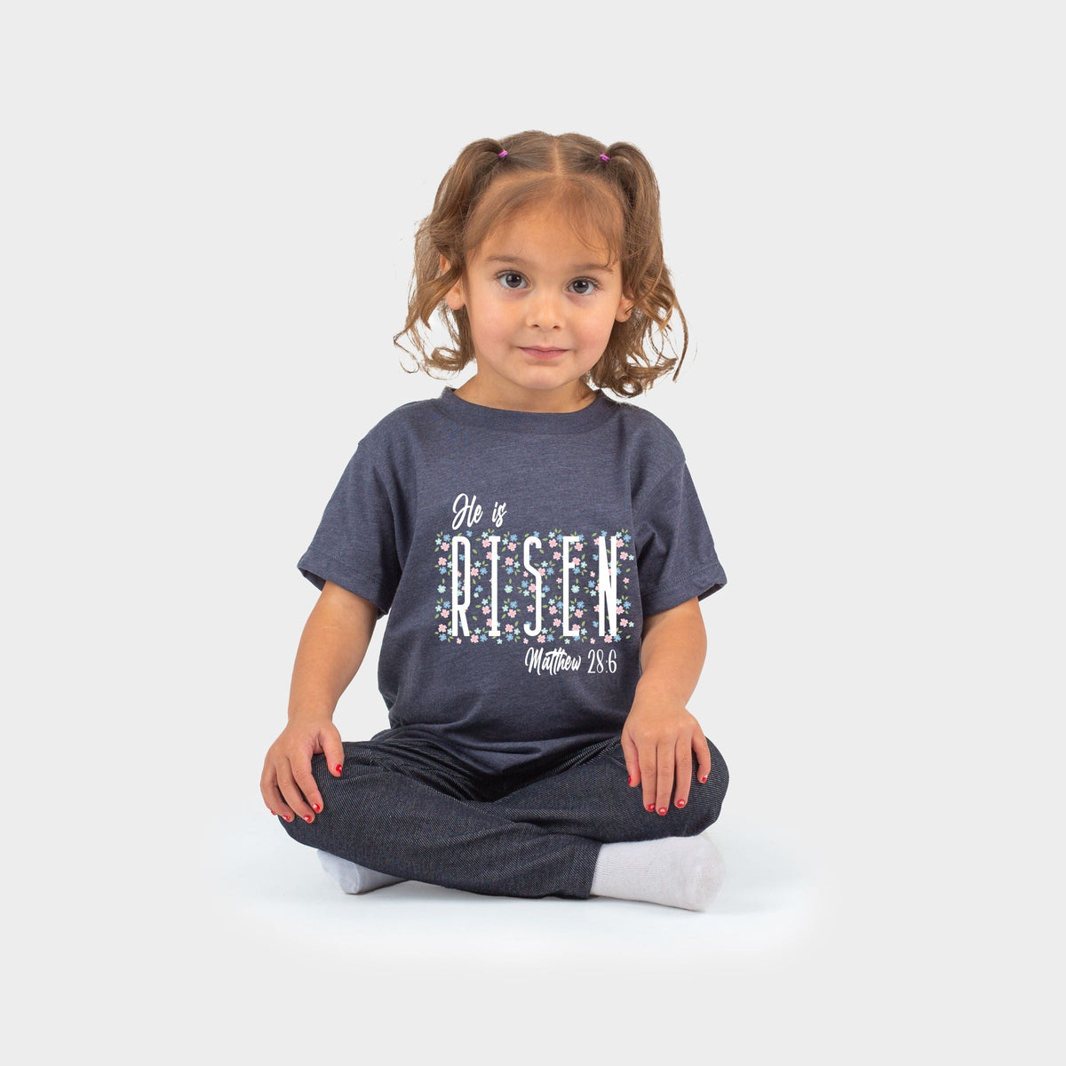 He Is Risen Floral - Toddler Short Sleeve Graphic T-Shirt