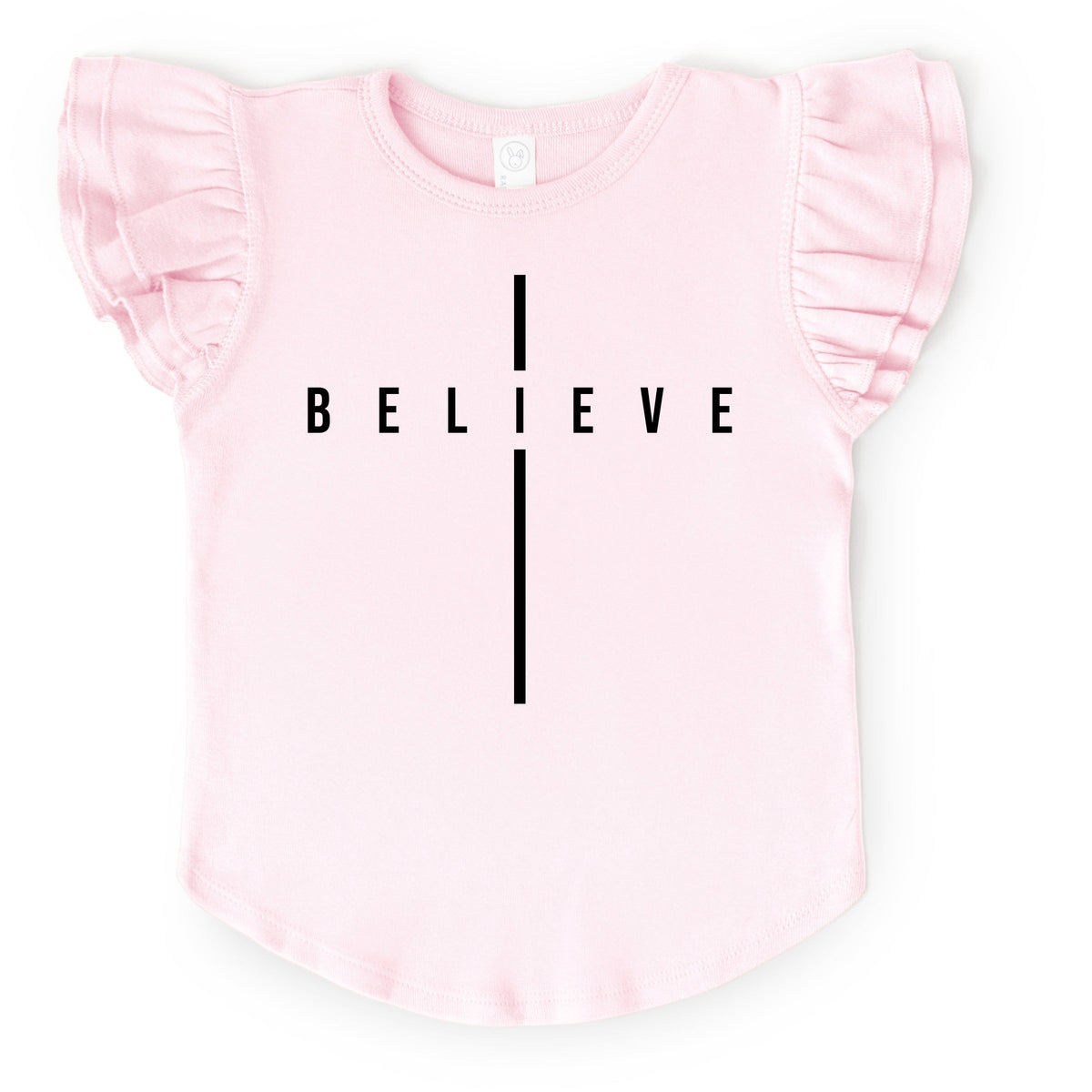 Believe Minimalist Cross - Flutter Sleeve Graphic T-Shirt