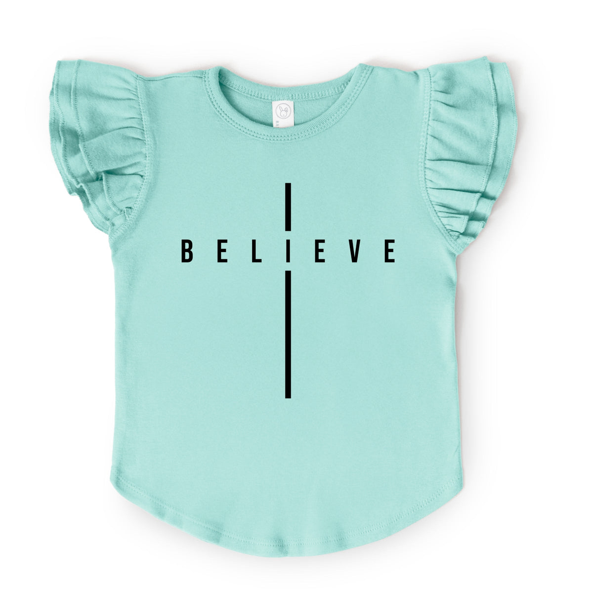 Believe Minimalist Cross - Flutter Sleeve Graphic T-Shirt