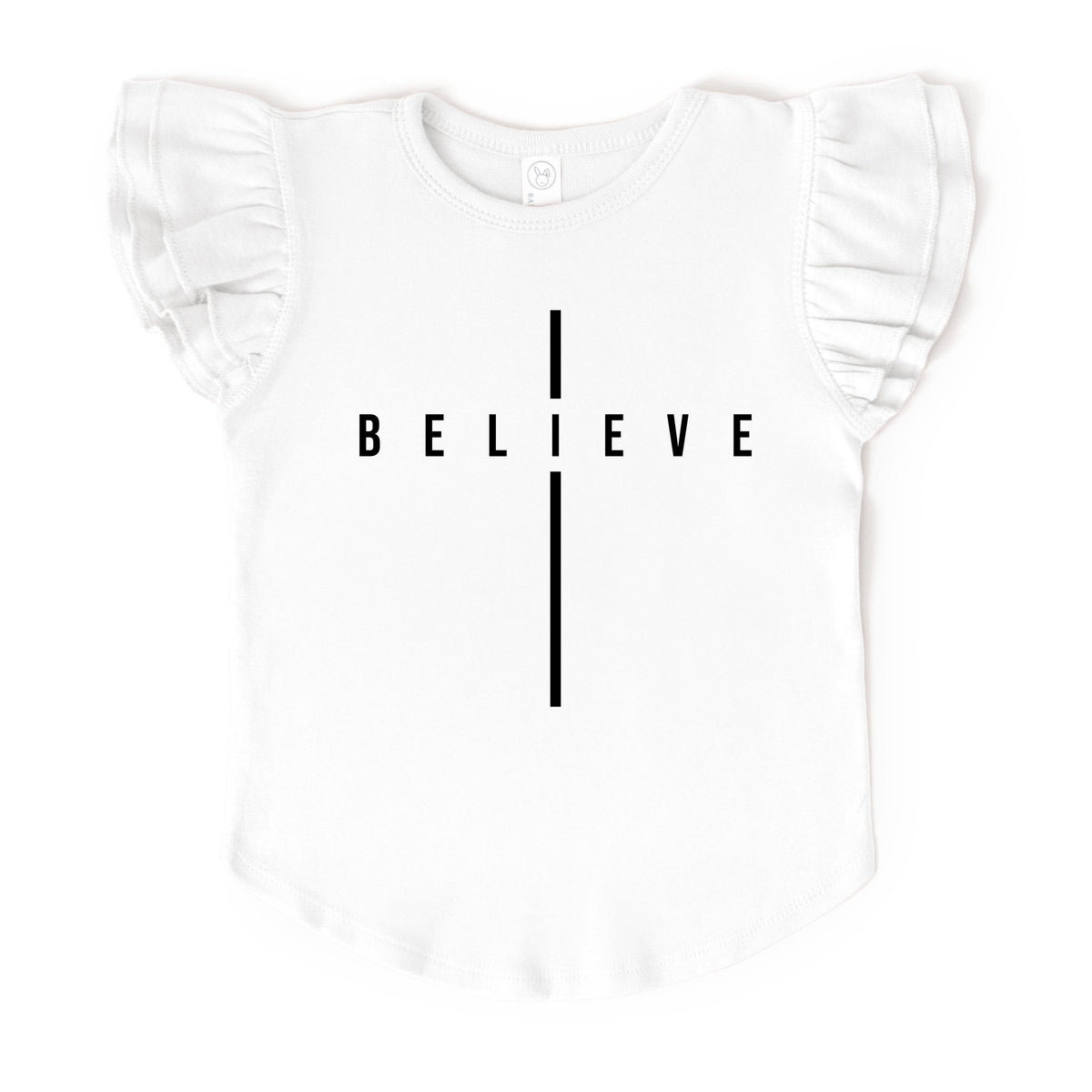 Believe Minimalist Cross - Flutter Sleeve Graphic T-Shirt